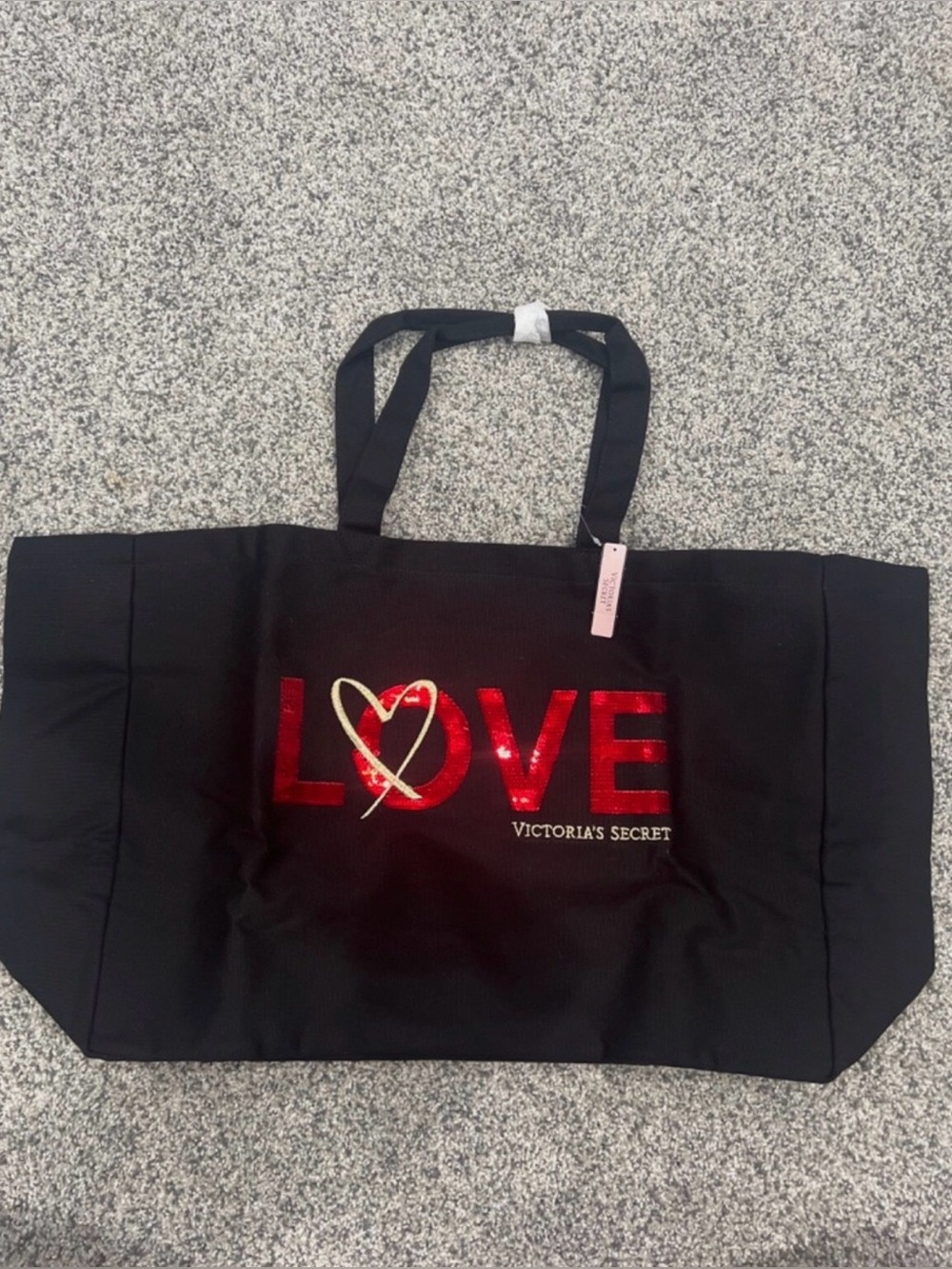 Victoria's Secret Black Tote with Red Sequin LOVE and Gold Heart